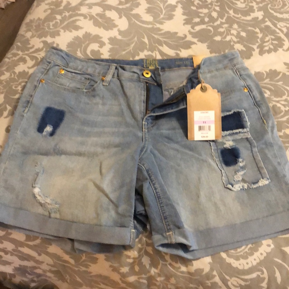 Denim destroyed cuffed shorts 6” inseam
